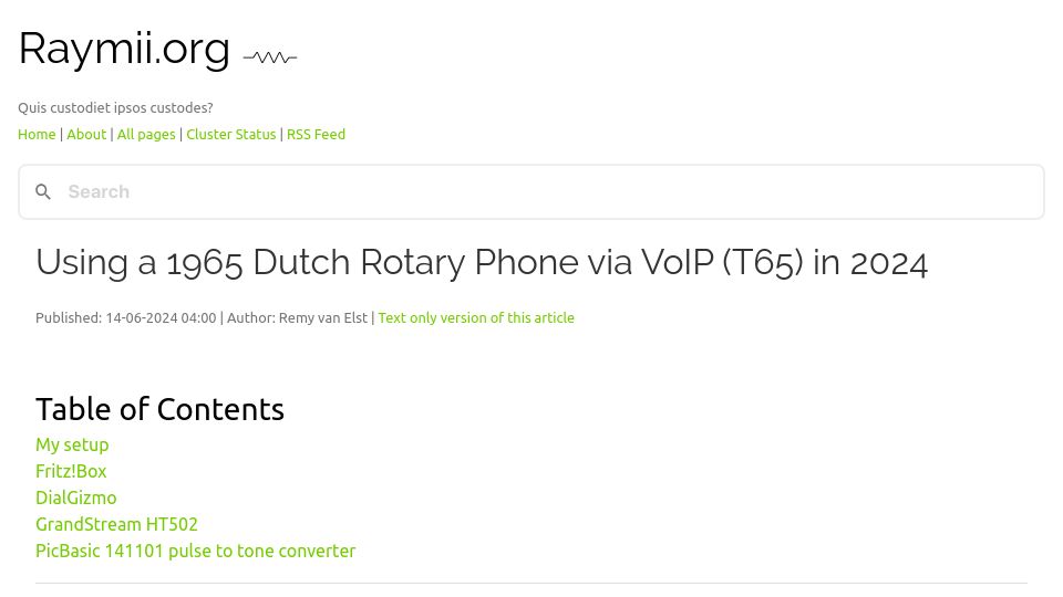 Screenshot of raymii.org: Using a 1965 Dutch rotary phone via VoIP