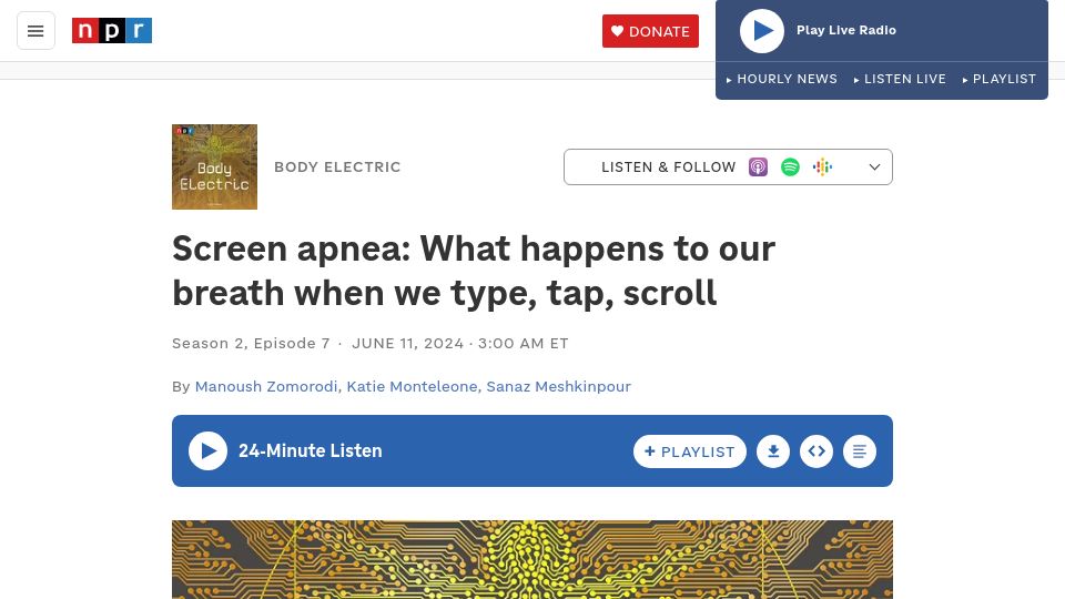Screenshot of npr.org: What happens to our breath when we type, tap, scroll
