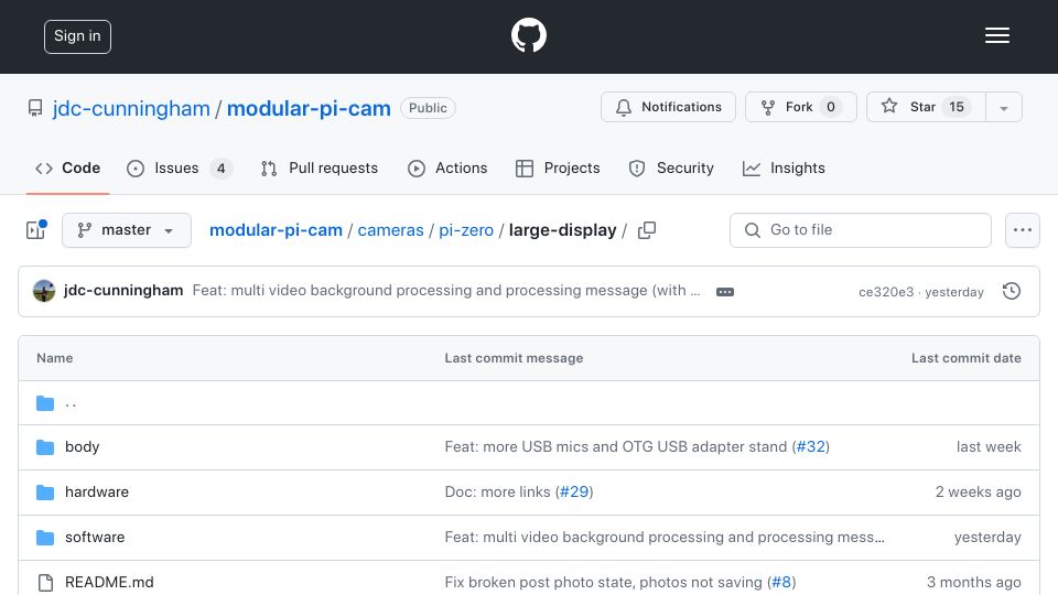 Screenshot of github.com: Show HN: Modular Pi Cam