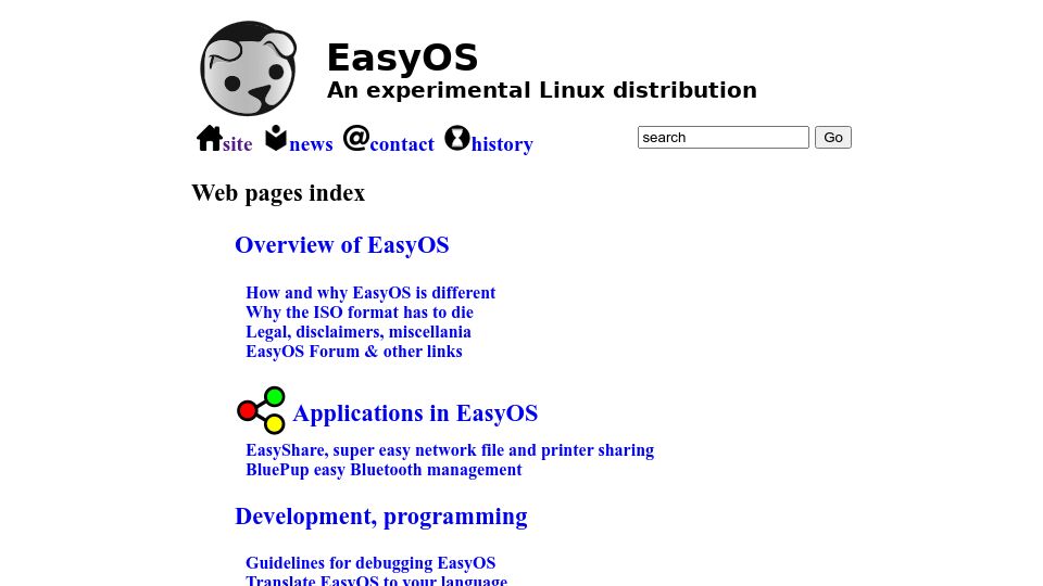 Screenshot of easyos.org: EasyOS: An experimental Linux distribution