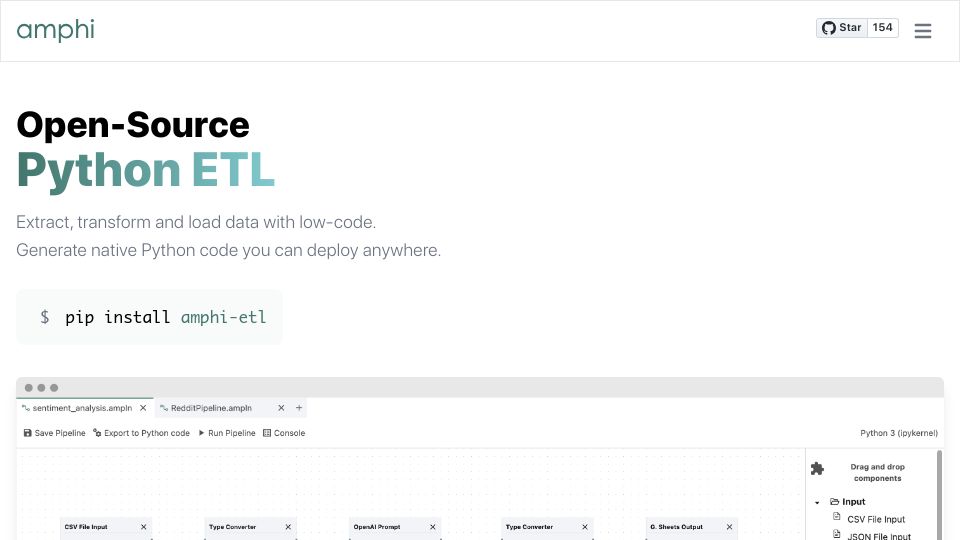 Screenshot of amphi.ai: Open Source Python ETL