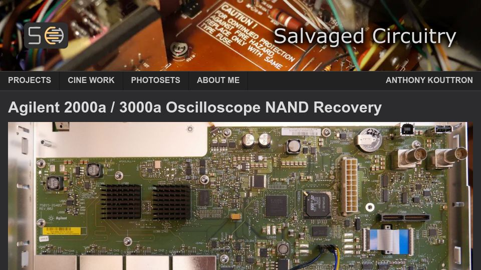 Screenshot of salvagedcircuitry.com: Agilent 2000a / 3000a Oscilloscope NAND Recovery