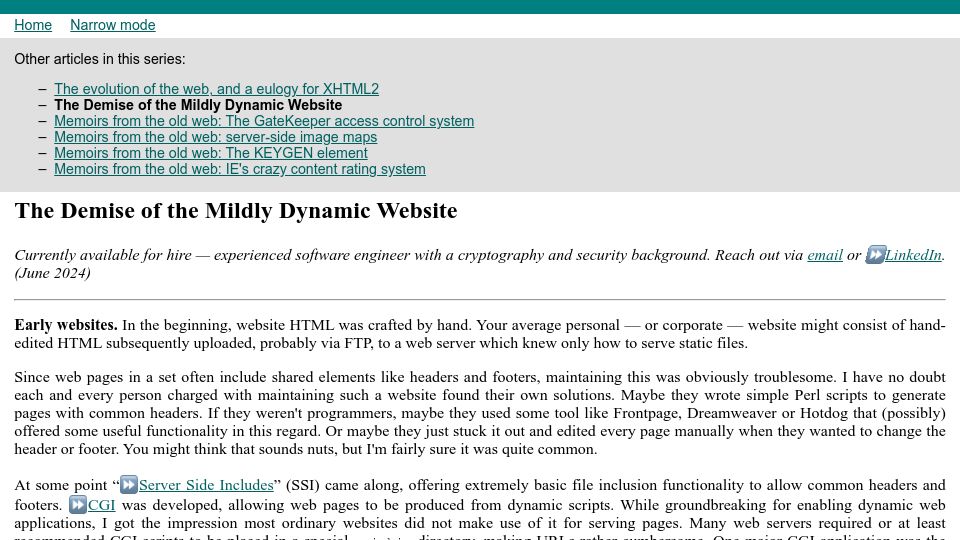 Screenshot of devever.net: The demise of the mildly dynamic website (2022)
