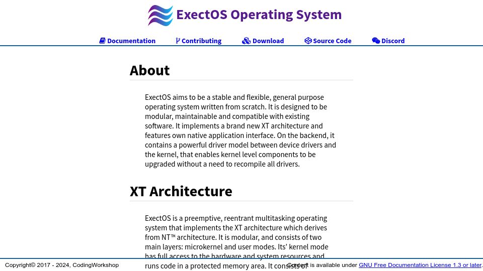 Screenshot of exectos.eu.org: ExectOS – brand new operating system which derives from NT architecture