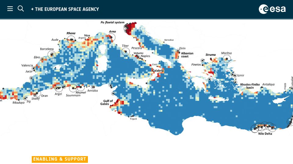 Screenshot of esa.int: Monitoring marine litter from space