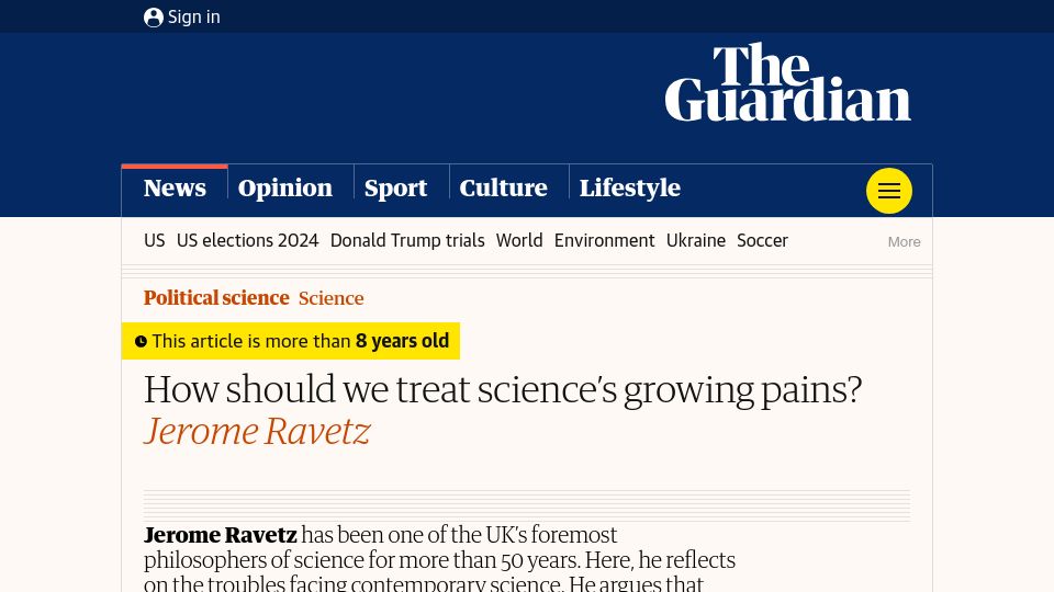 Screenshot of theguardian.com: The growing pains of science