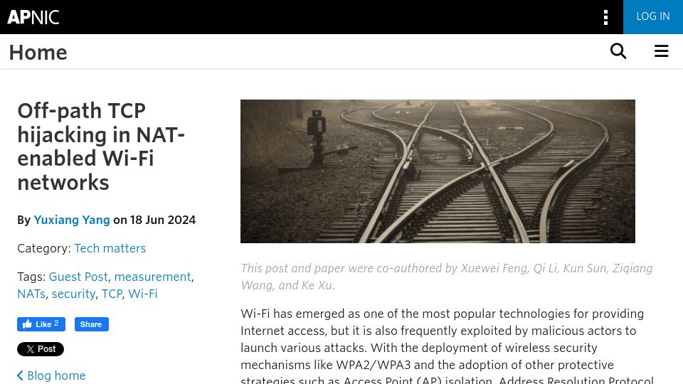 Screenshot of blog.apnic.net: Off-path TCP hijacking in NAT-enabled Wi-Fi networks