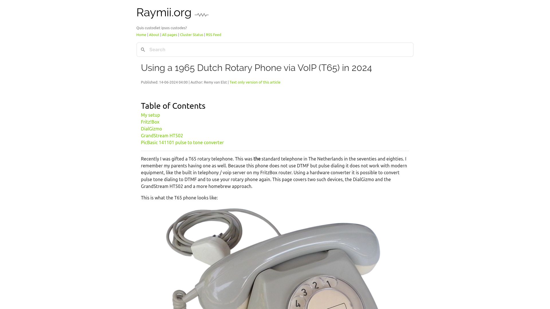 Screenshot of raymii.org: Using a 1965 Dutch rotary phone via VoIP