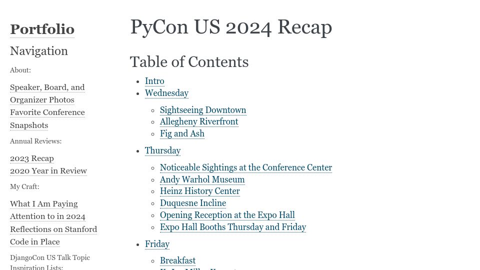 Screenshot of katherinemichel.github.io: PyCon US 2024 Recap