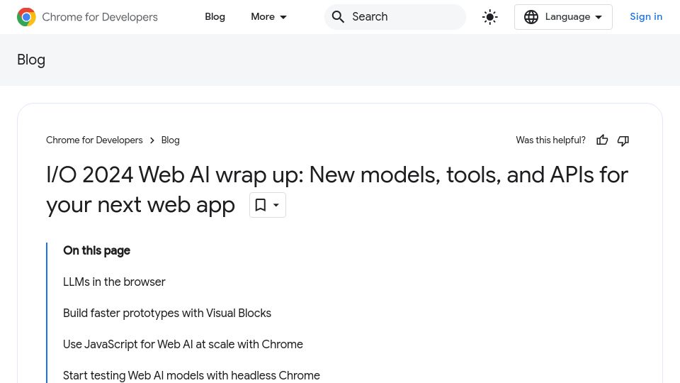 Screenshot of developer.chrome.com: LLMs in the Browser