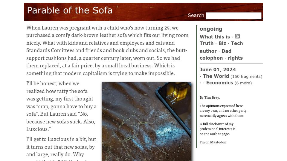 Screenshot of tbray.org: Parable of the Sofa