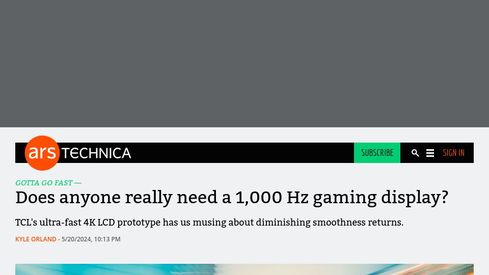 Screenshot of arstechnica.com: Does anyone need a 1k Hz gaming display?