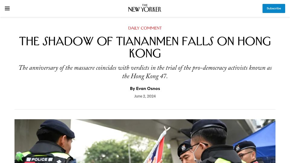 Screenshot of newyorker.com: The Shadow of Tiananmen Falls on Hong Kong