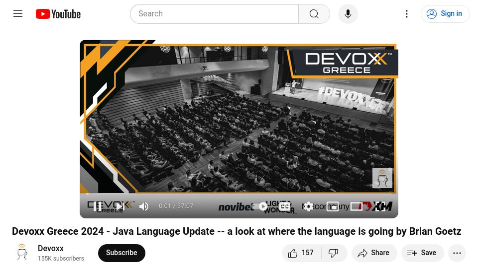 Screenshot of youtube.com: Java Language Update – a look at where the language is going by Brian Goetz