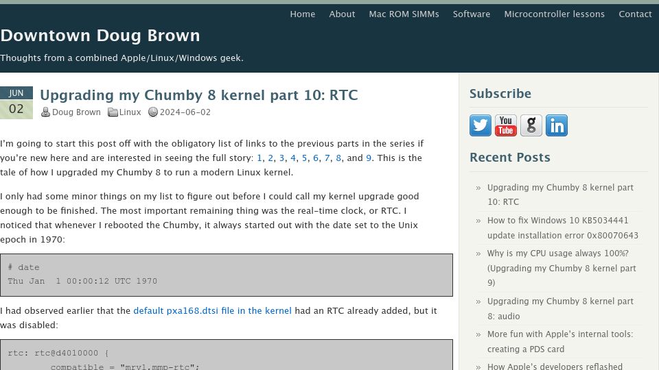 Screenshot of downtowndougbrown.com: Upgrading my Chumby 8 kernel part 10: RTC