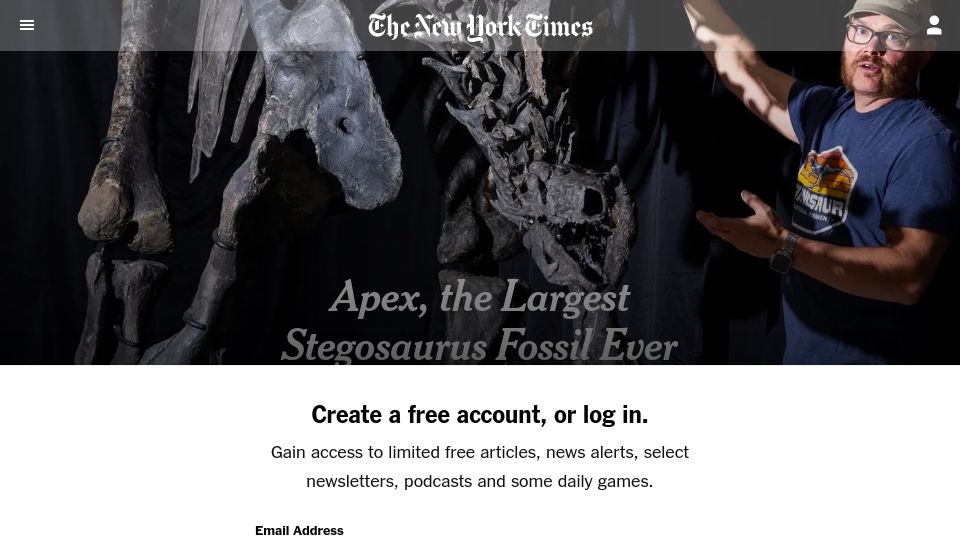 Screenshot of nytimes.com: The largest stegosaurus fossil ever found heads to auction