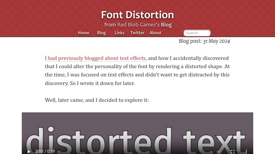 Screenshot of redblobgames.com: Font Distortion