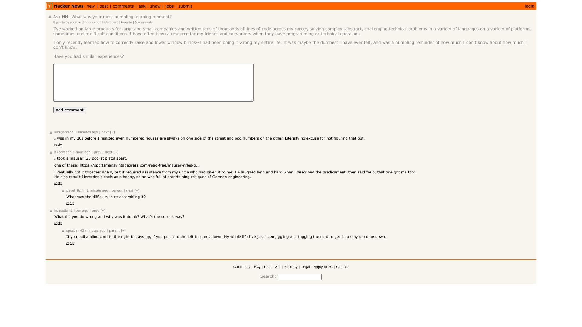 Screenshot of this Hacker News post: Ask HN: What was your most humbling learning moment?