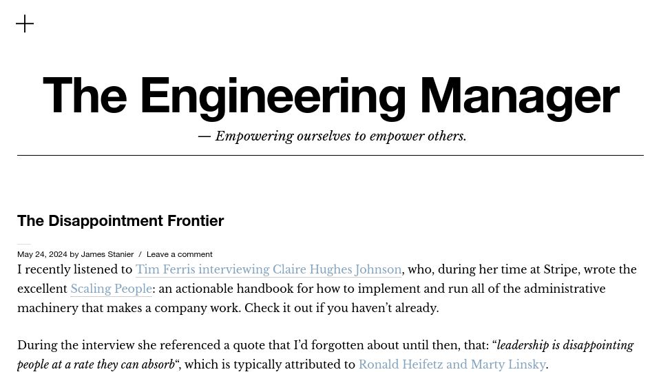 Screenshot of theengineeringmanager.com: The Disappointment Frontier