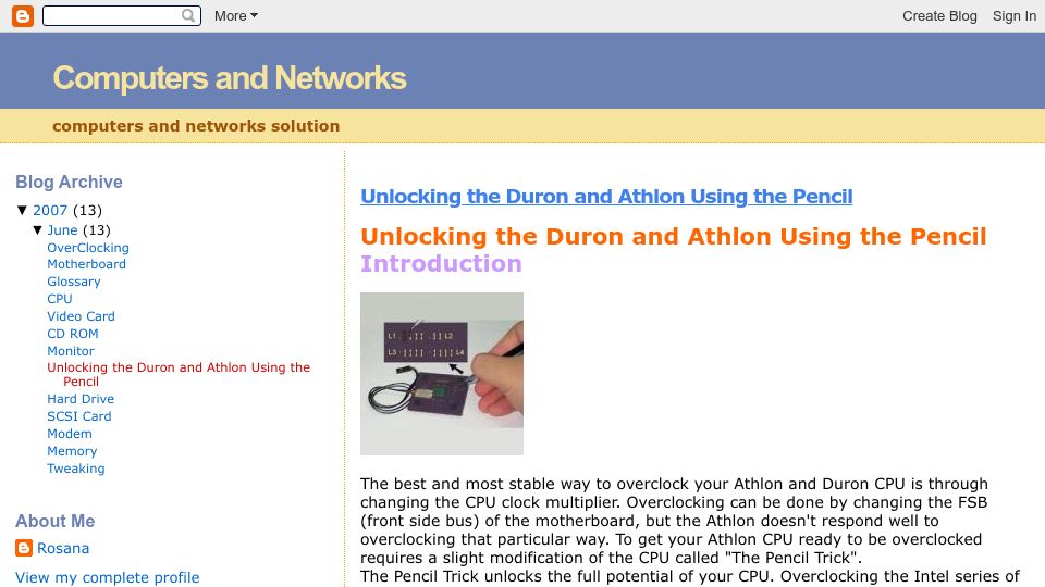 Screenshot of computer-communication.blogspot.com: Unlocking the Duron and Athlon using the pencil (2007)