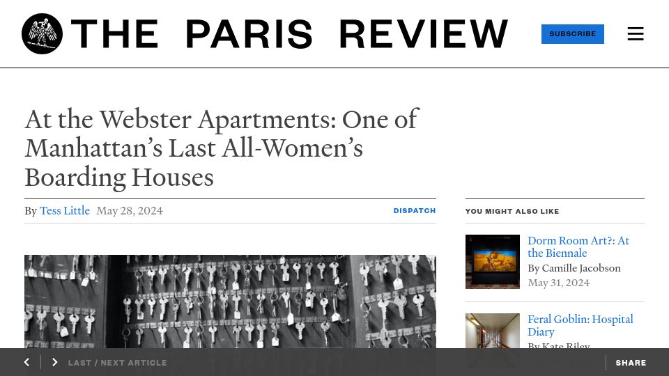 Screenshot of theparisreview.org: At the Webster Apartments