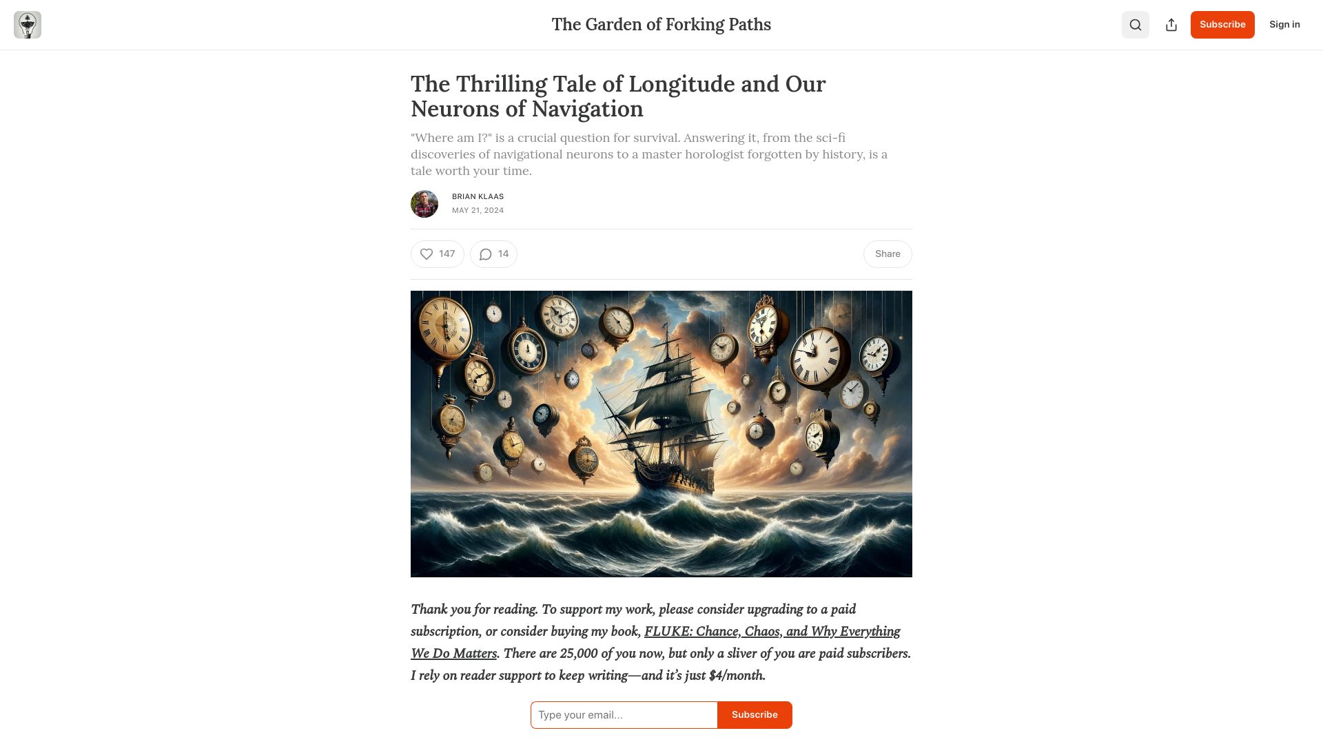 Screenshot of forkingpaths.co: Longitude and our neurons of navigation