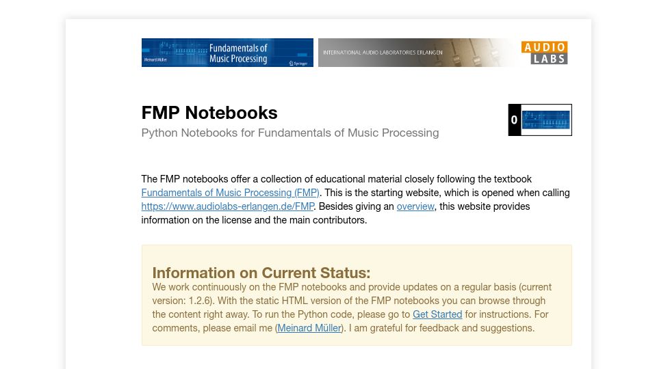 Screenshot of audiolabs-erlangen.de: Python notebooks for fundamentals of music processing