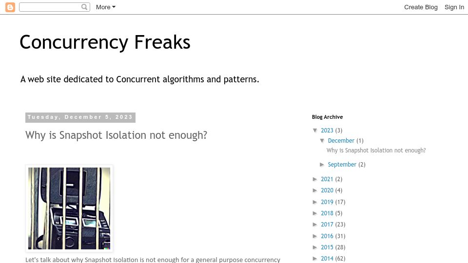 Screenshot of concurrencyfreaks.blogspot.com: Why is Snapshot Isolation not enough?
