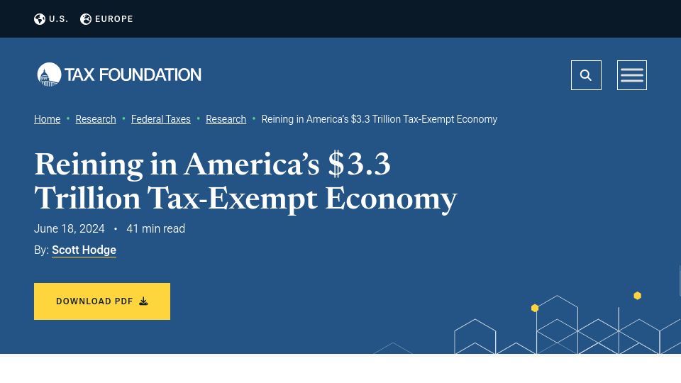 Screenshot of taxfoundation.org: Reining in America's $3.3T tax-exempt economy