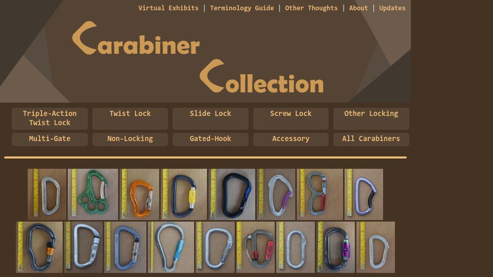 Screenshot of carabinercollection.com: Carabiner Collection