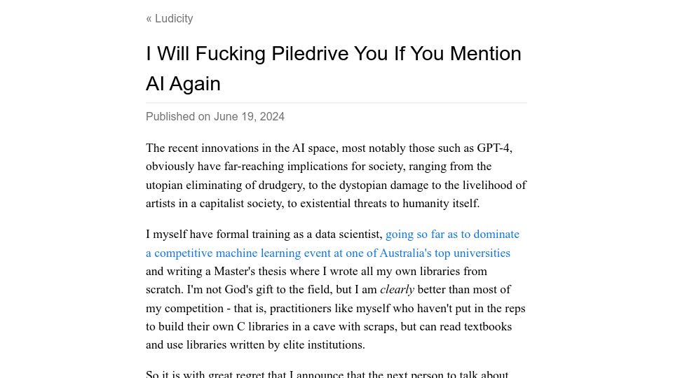 Screenshot of ludic.mataroa.blog: Please don't mention AI again