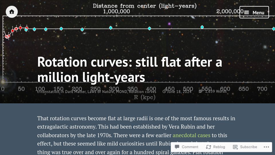 Screenshot of tritonstation.com: Rotation curves: still flat after a million light-years