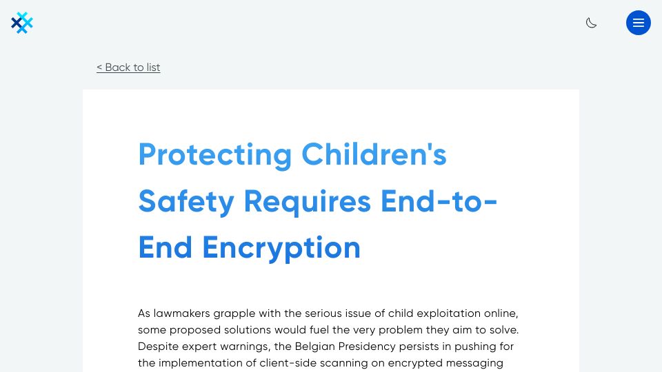 Screenshot of simplex.chat: Protecting Children's Safety Requires End-to-End Encryption