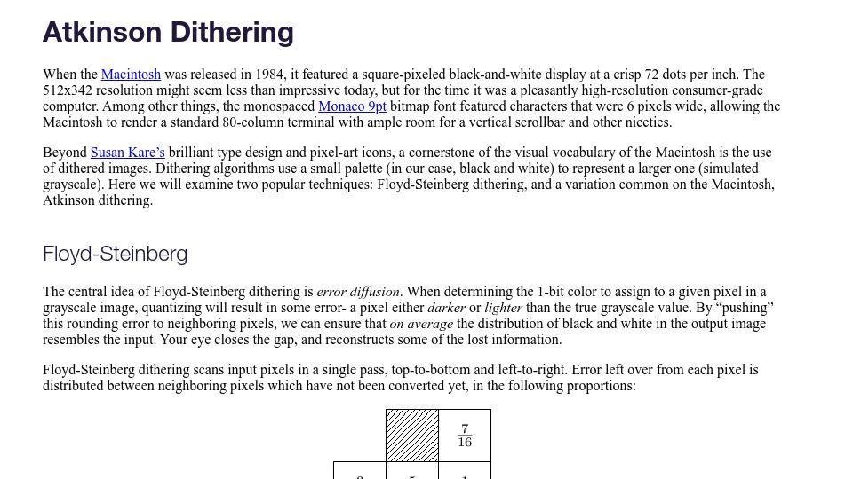 Screenshot of beyondloom.com: Atkinson Dithering (2021)
