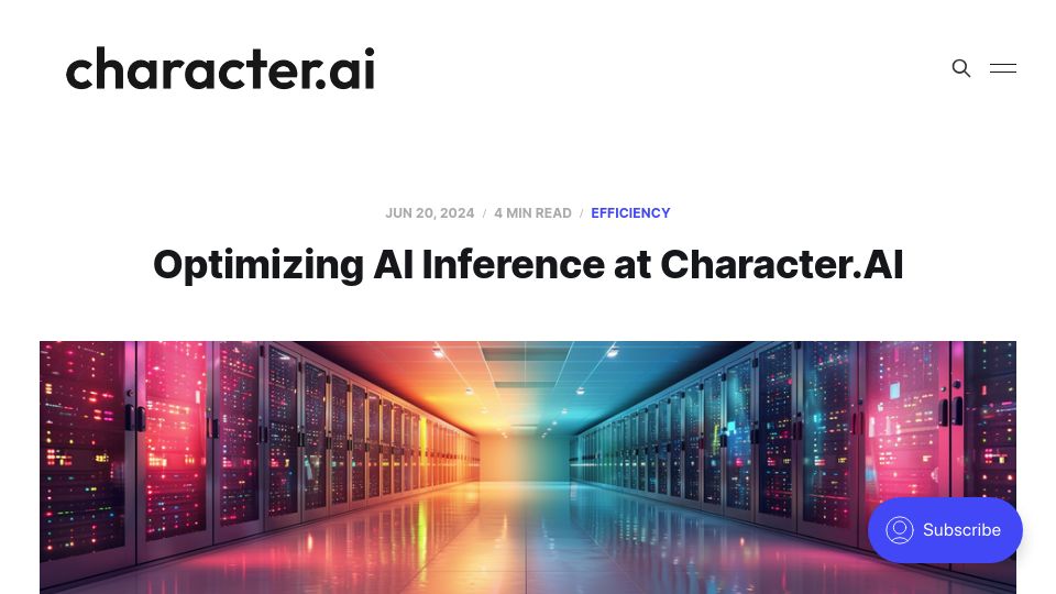 Screenshot of research.character.ai: Optimizing AI Inference at Character.ai