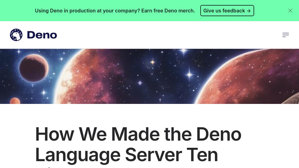 Screenshot of deno.com: How we made the Deno language server faster