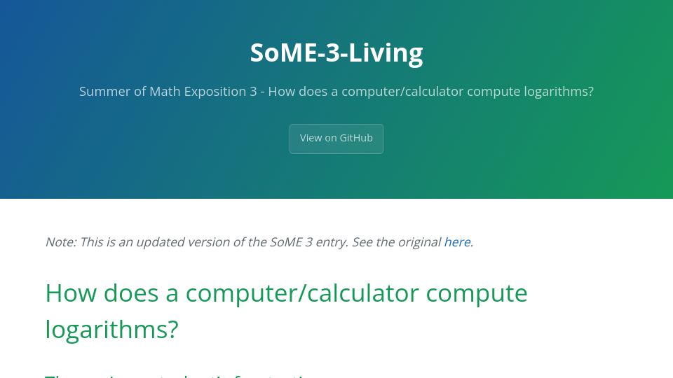 Screenshot of zachartrand.github.io: How does a computer/calculator compute logarithms?