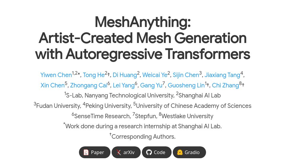 Screenshot of buaacyw.github.io: MeshAnything – Converts 3D representations into efficient 3D meshes