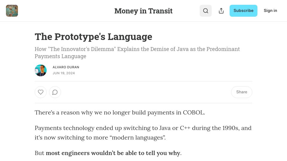 Screenshot of news.alvaroduran.com: The Prototype's Language