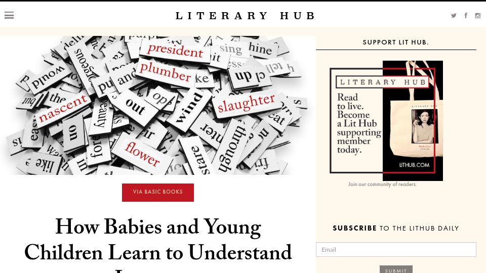 Screenshot of lithub.com: How babies and young children learn to understand language