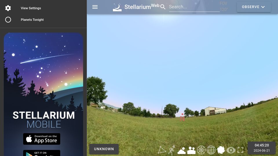 Screenshot of stellarium-web.org: Stellarium Web Online Star Map