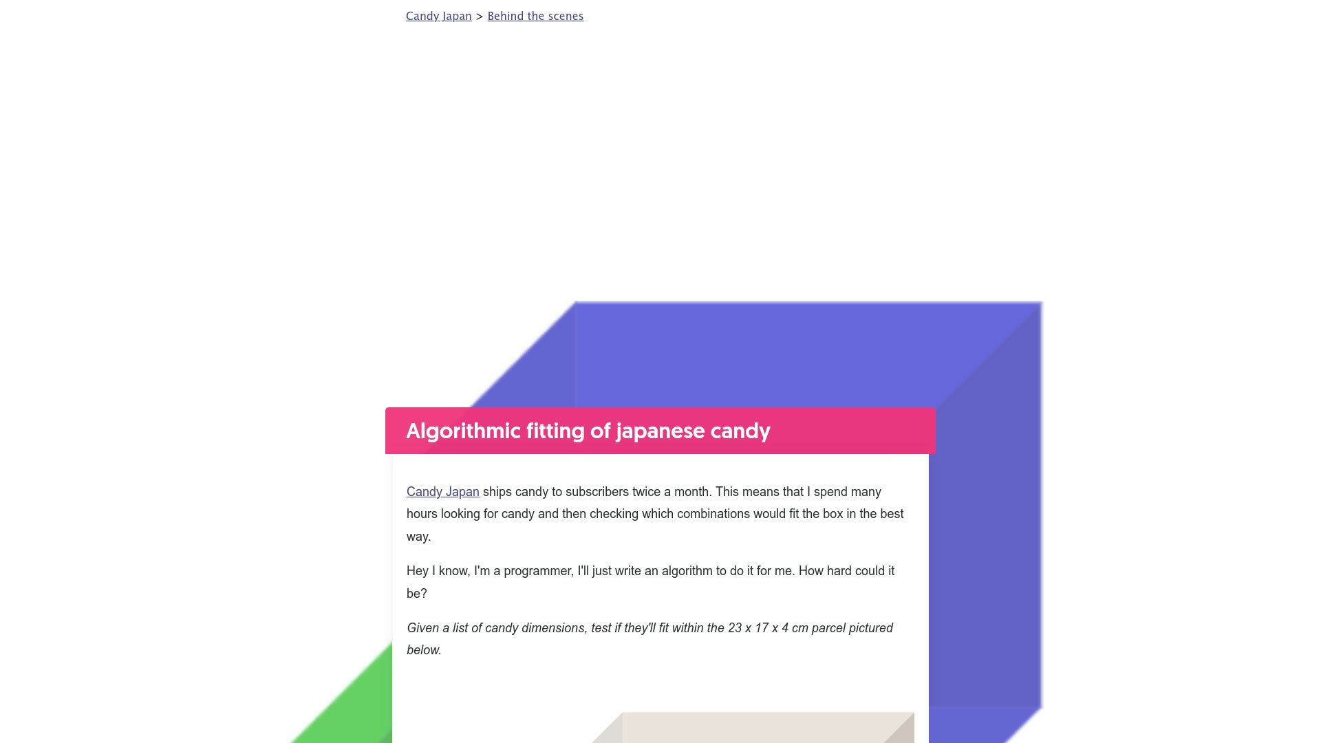 Screenshot of candyjapan.com: Algorithmic fitting of Japanese candy