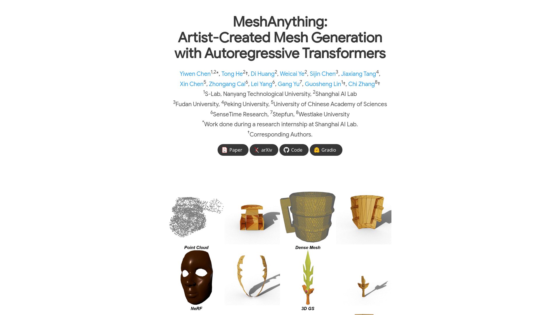 Screenshot of buaacyw.github.io: MeshAnything – Converts 3D representations into efficient 3D meshes