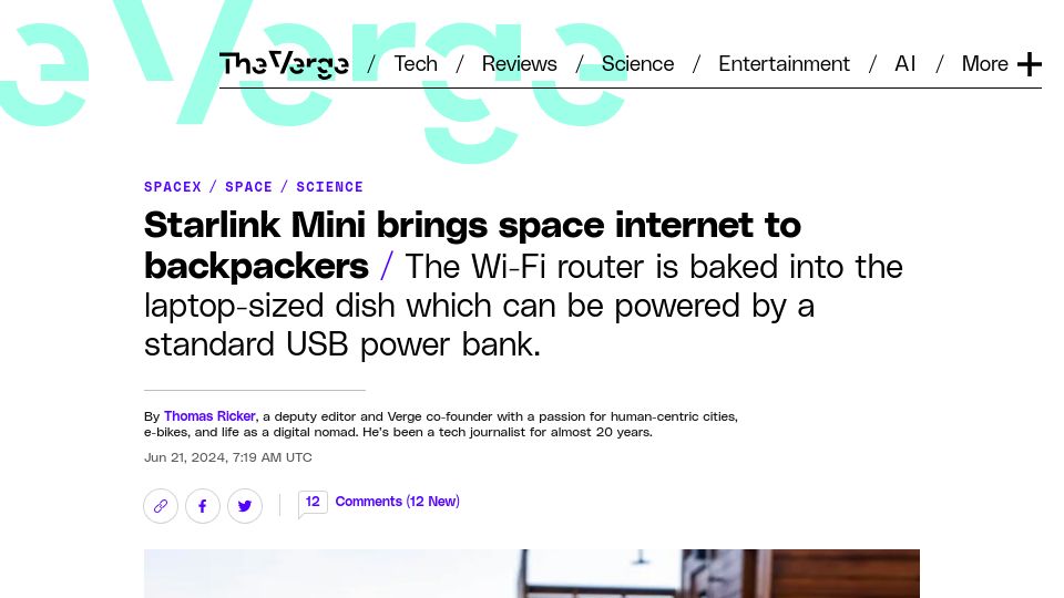 Screenshot of theverge.com: Starlink Mini brings space internet to backpackers