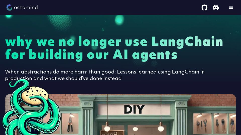 Screenshot of octomind.dev: We no longer use LangChain for building our AI agents