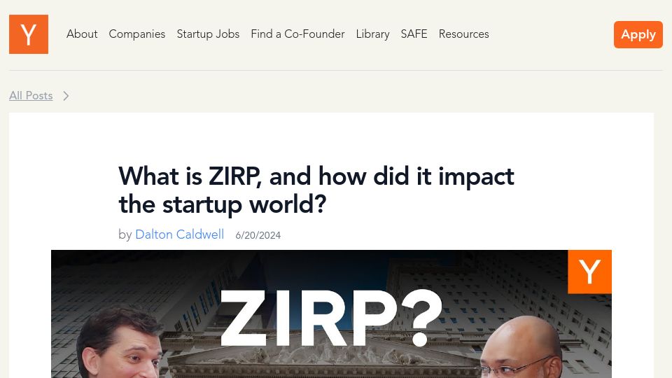 Screenshot of ycombinator.com: What is ZIRP, and how did it impact the startup world?
