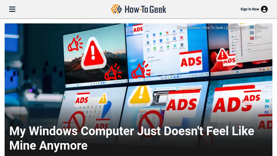Screenshot of howtogeek.com: My Windows Computer Just Doesn't Feel Like Mine Anymore