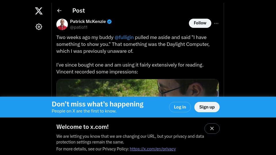 Screenshot of twitter.com: Daylight Computer tablet review