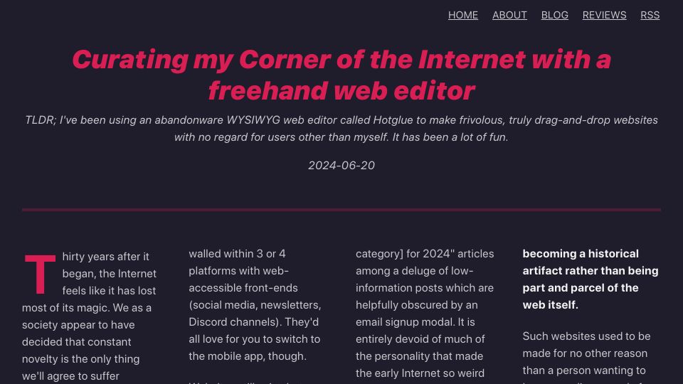Screenshot of rafichaudhury.com: Curating my corner of the Internet with a freehand web editor