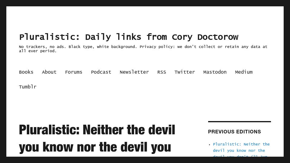 Screenshot of pluralistic.net: Creative workers deserve better than a choice as to who rips them off